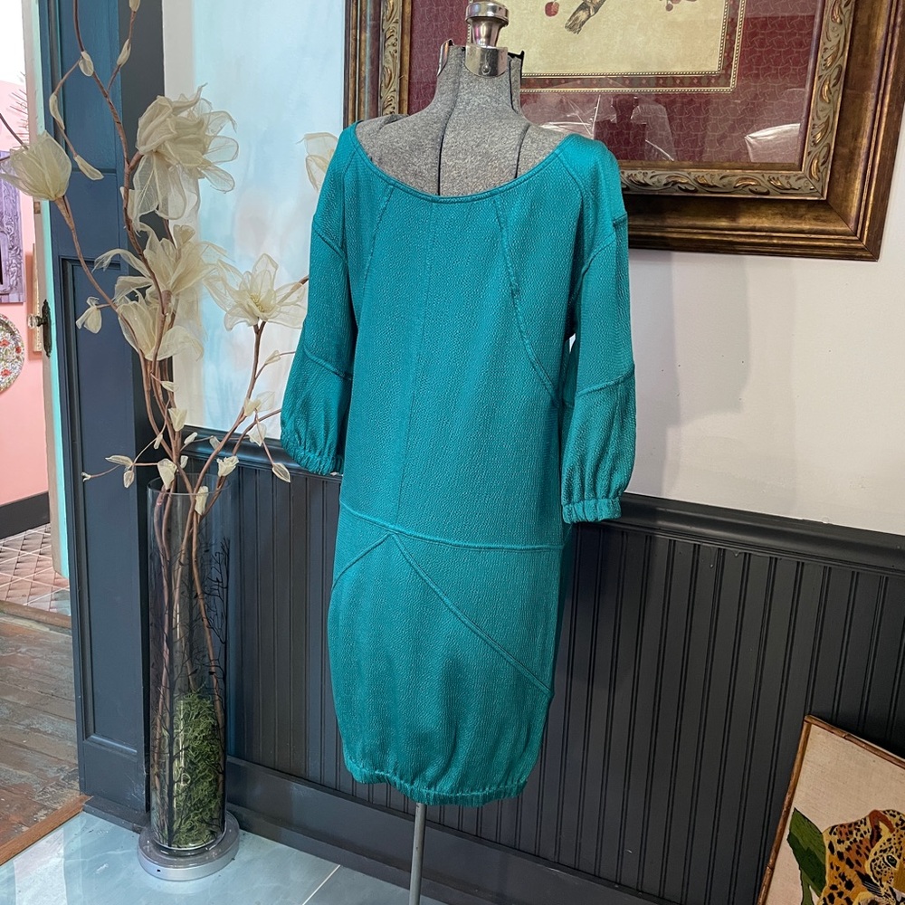 Thakoon Teal Bubble Hem Patchwork Textured Pull O… - image 6